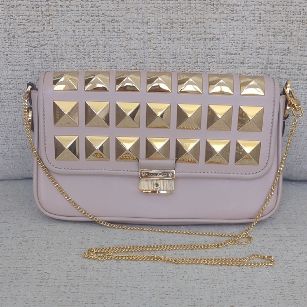 Michael Kors Bradshaw Studded Pink Gold Crossbody Bag / Clutch